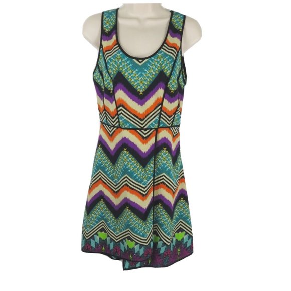 Dex 1963 Brand Dress XS Zig Zag Stretch Print Faux Wrap Sleeveless Scoop Neck - Picture 1 of 13
